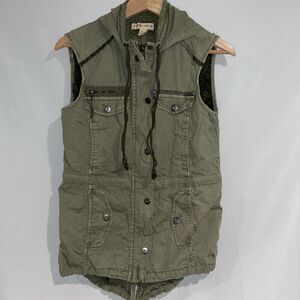 Anthropologie Marrakech Military Utilty Cargo Olive Green Pockets Hood Vest S